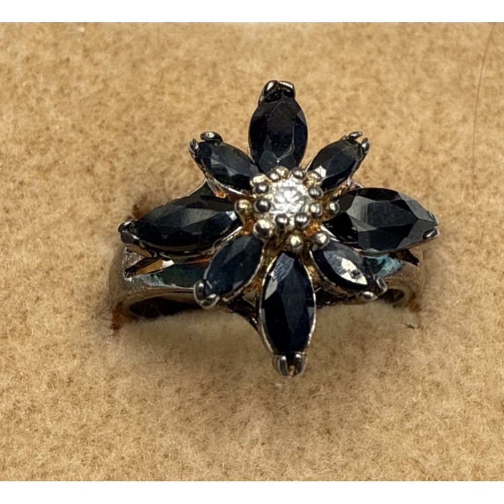 Vintage NOS Starburst Sapphire Cubic Zirconia Sterling Silver Ring Size‎ 7 - Picture 3 of 6